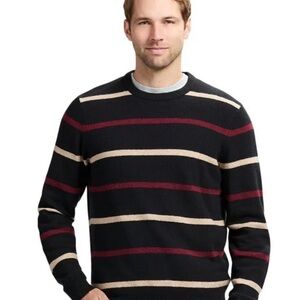 Izod Men's Soft Touch Jersey Crewneck Sweater Black Burgundy & Cream Stripes